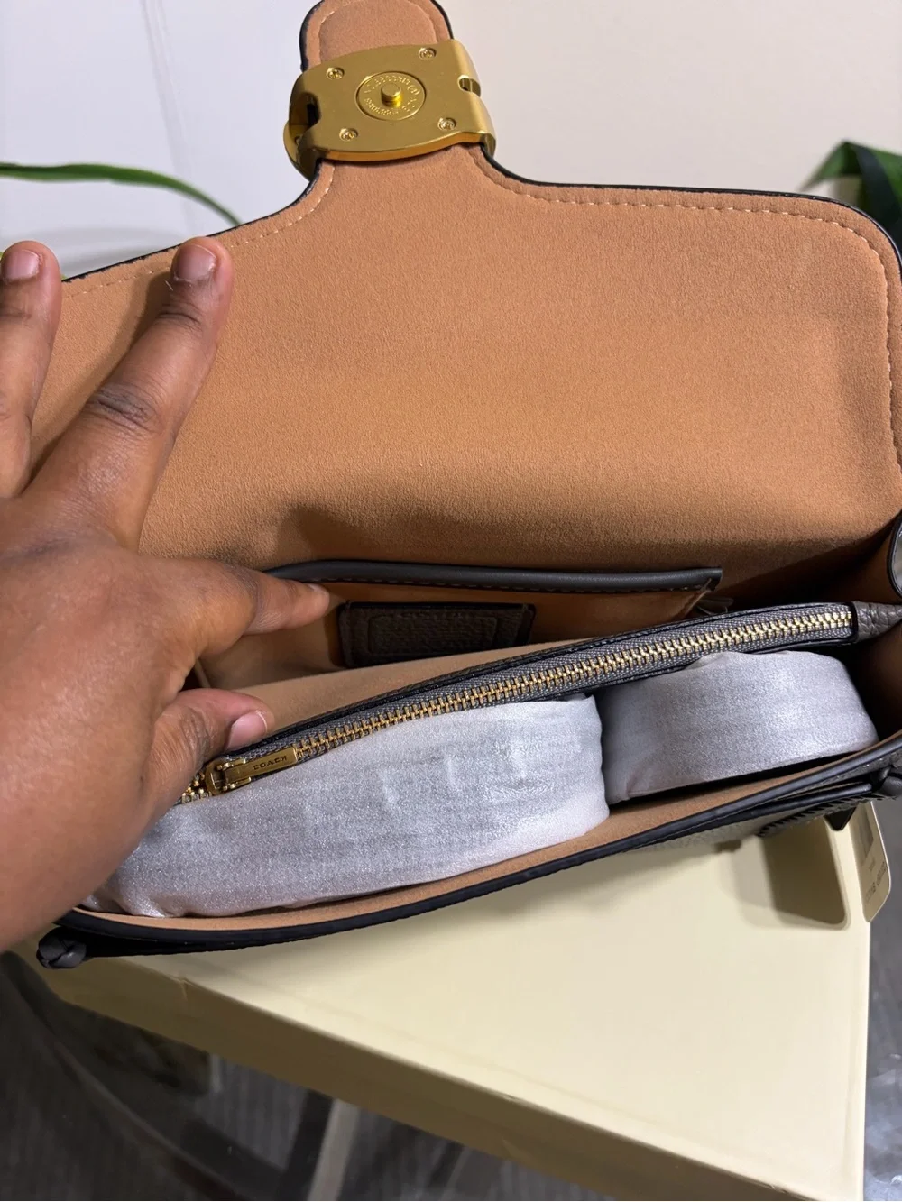 Braided Trim Pebbled Leather Clutch - Gray